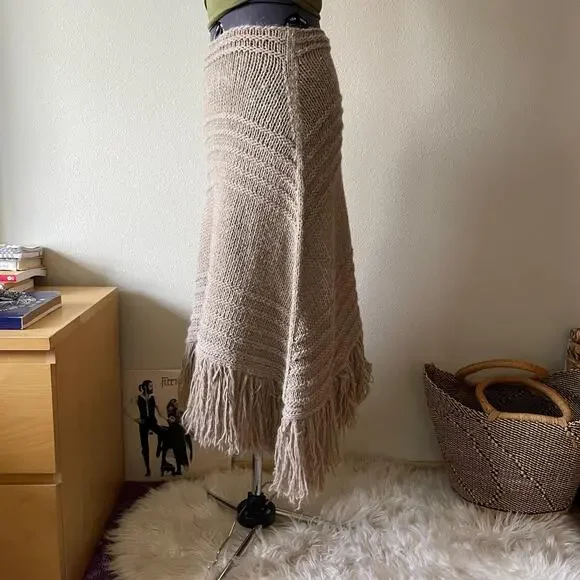 Y2K vintage 2000s Italian knit fringe maxi skirt euro boho fairy wool blend XS/S - Picture 3 of 9